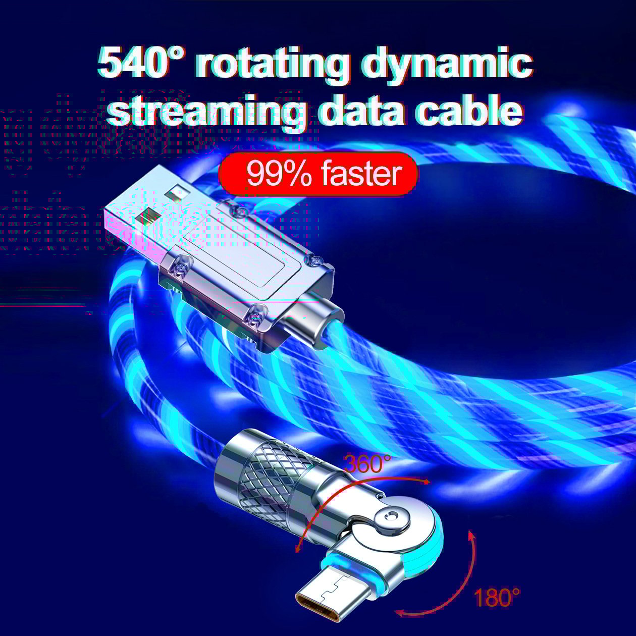 ShineLink - 540° Rotating Fast Charging Cable with Lights